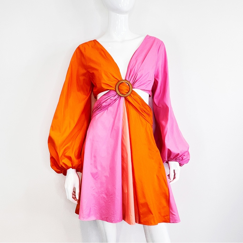 STAUD Gulf A-Line Cutout Dress Orange & Pink - Picture 6 of 14
